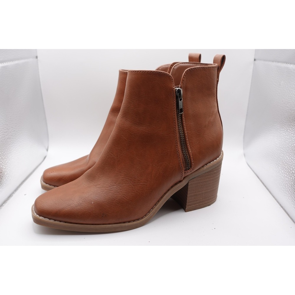 Target Boots Womens Size 8 39 Brown Ankle Zip Block Heel Square Toe Booties